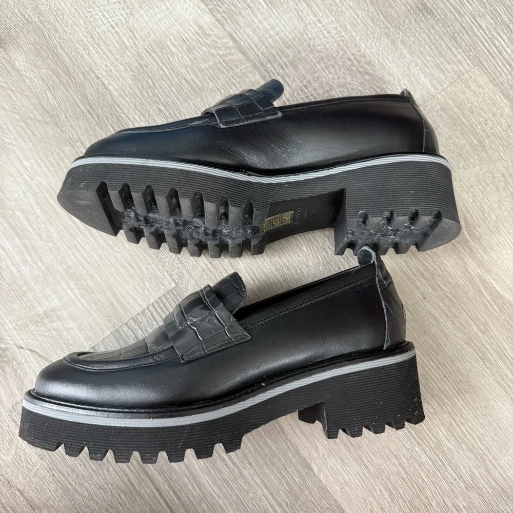M.Gemi The Elsa Black Loafers Classic Croc Animal Shoes Leather Preppy 37 7 - Picture 4 of 10